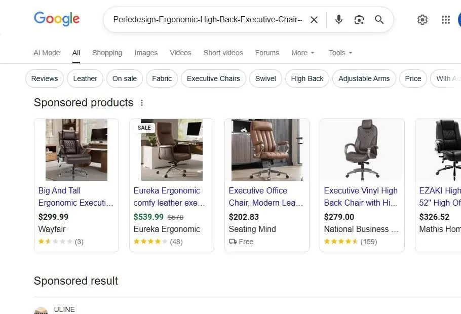 Google Search Results for Ergonomic Executive Chairs