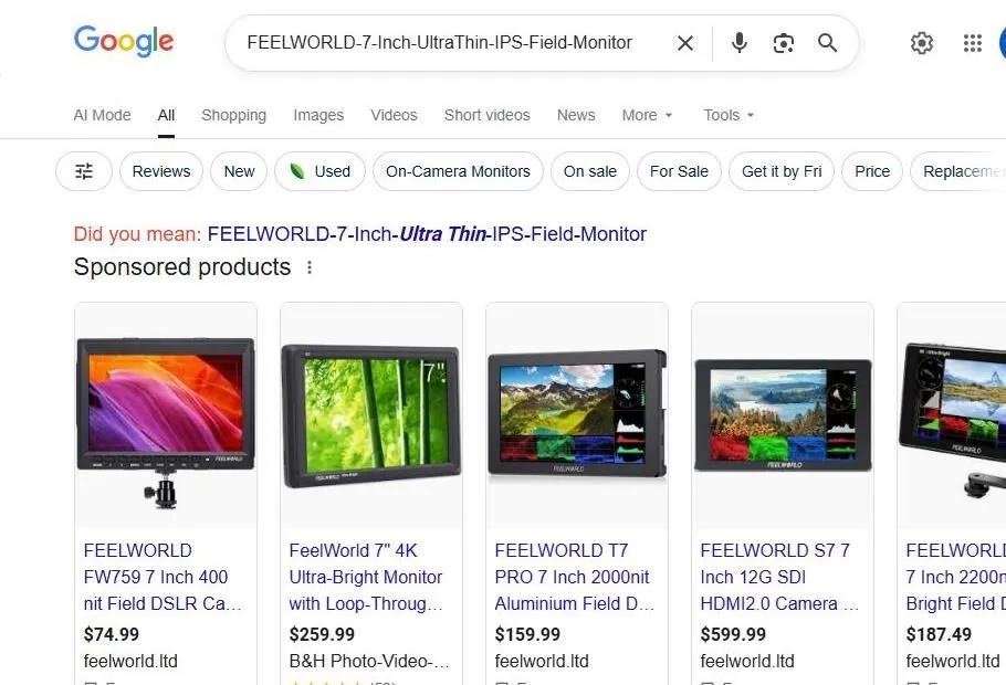 Google Search Results for FEELWORLD 7 Inch Field Monitors