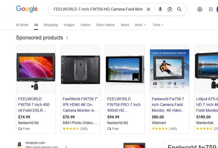 Google Search Results for Feelworld FW759 Monitor