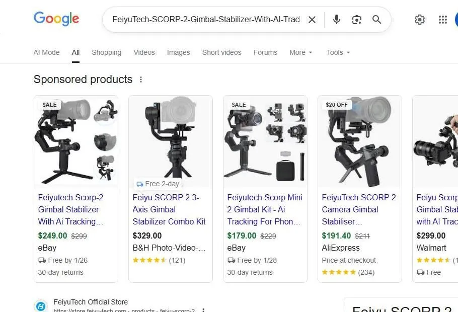 Google Search Results for FeiyuTech SCORP 2 Gimbal