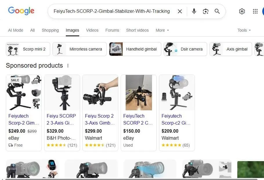 Google Search Results for FeiyuTech SCORP 2 Gimbal
