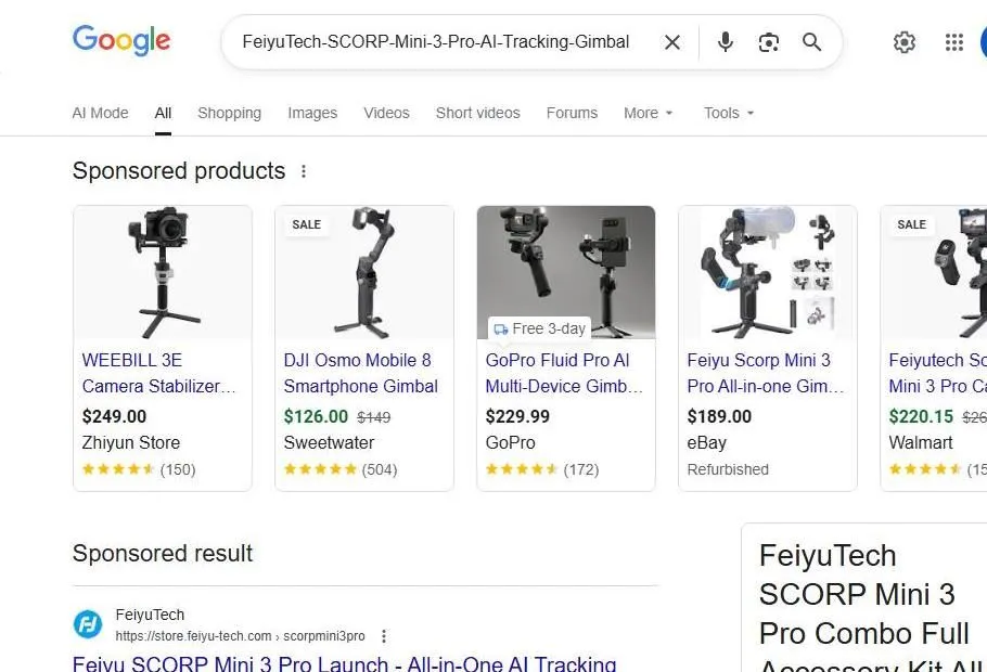 Google Search Results for FeiyuTech SCORP Mini 3 Pro