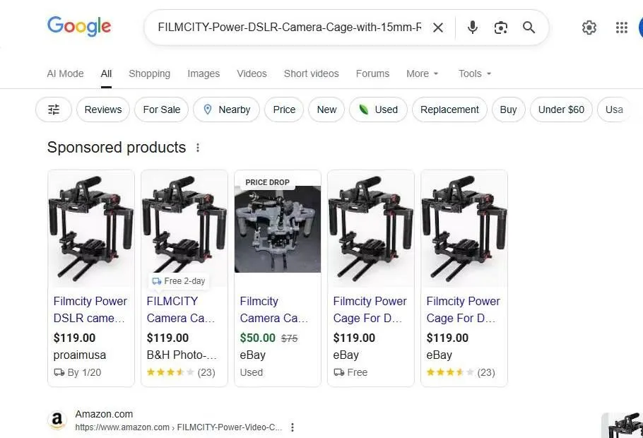 Google Search results for Filmcity Power DSLR Camera Cage