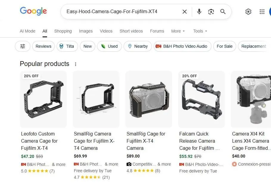 Google Search Results for Fujifilm X-T4 Camera Cages