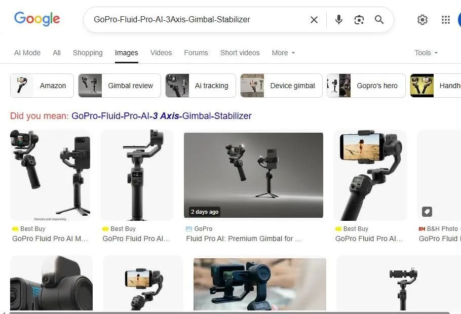 Google Search Results for GoPro Fluid Pro AI Gimbal