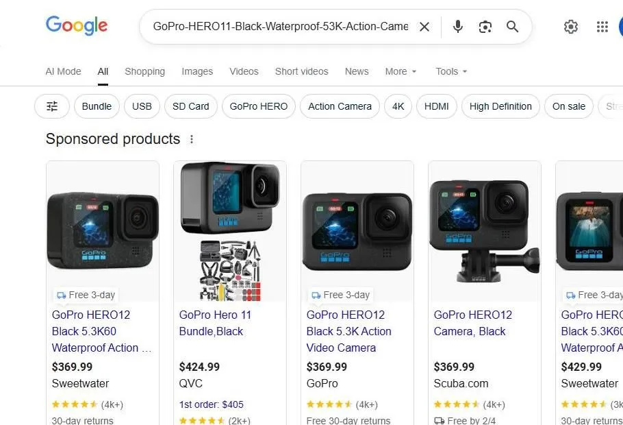 Google Search Results for GoPro HERO11