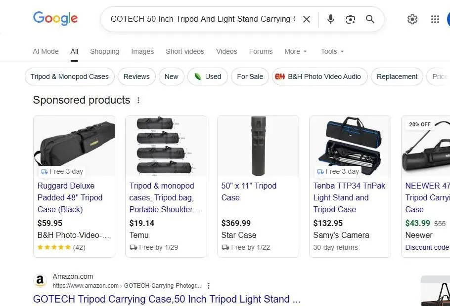 Google Search Results for GOTECH Tripod Carrying Case