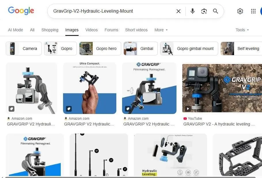 Google Search results for GravGrip V2 Hydraulic Leveling Mount