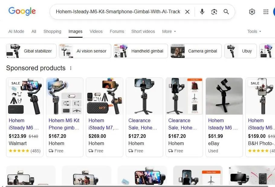 Google Search Results for Hohem iSteady M6 Gimbal