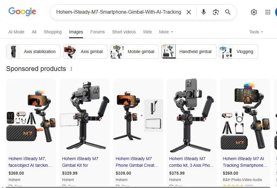 Google Search Results for Hohem iSteady M7 Gimbal