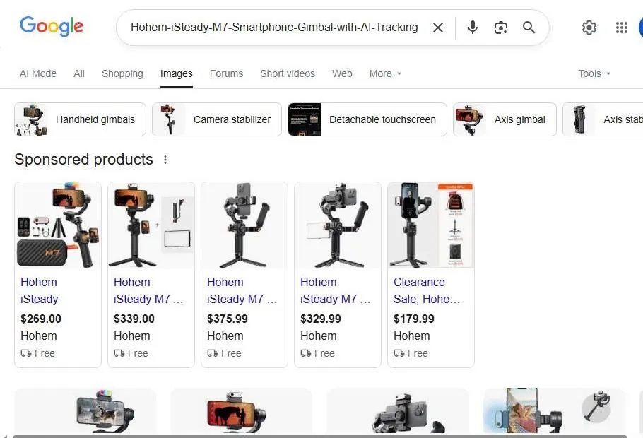 Google Search Results for Hohem iSteady M7 Gimbal