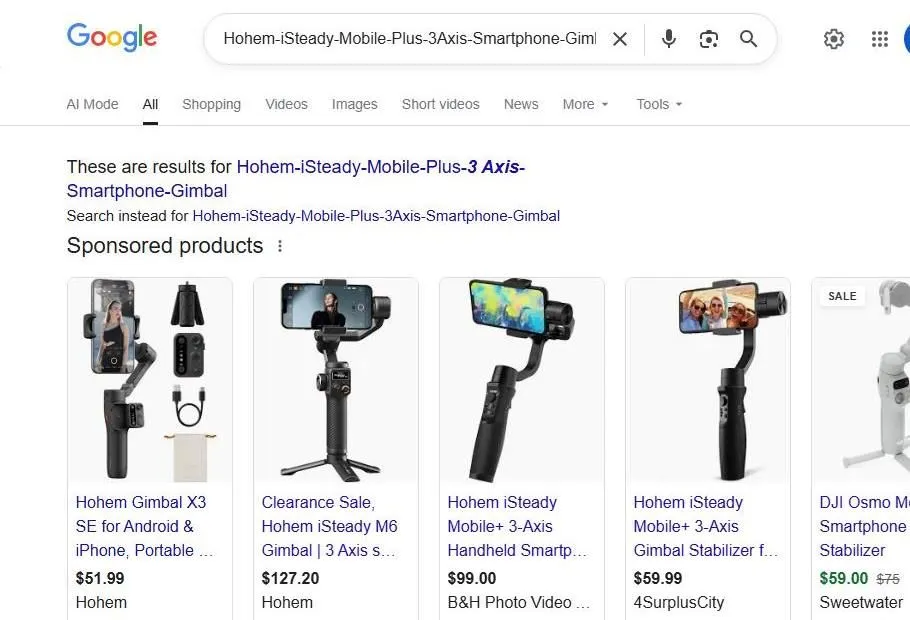 Google Search Results for Hohem iSteady Mobile Plus Gimbal