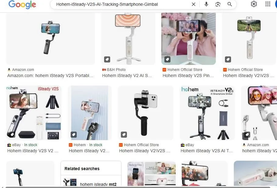 Google Search Results for Hohem iSteady V2S Smartphone Gimbal