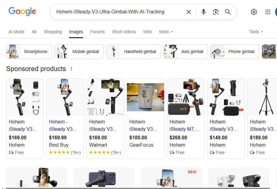 Google Search Results for Hohem iSteady V3 Gimbal