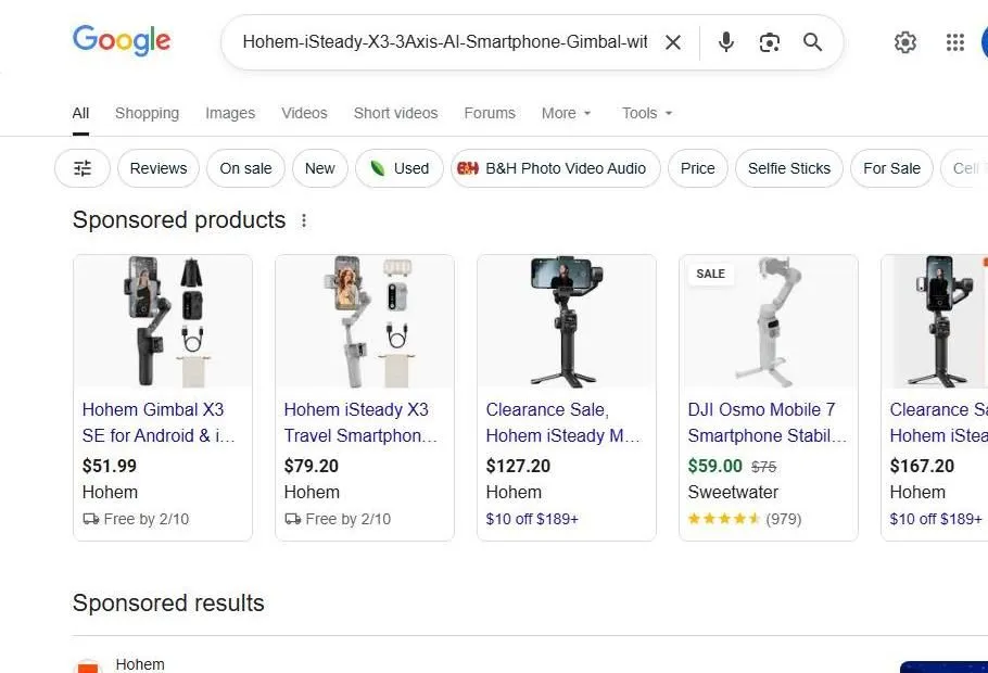 Google Search Results for Hohem iSteady X3 Gimbal