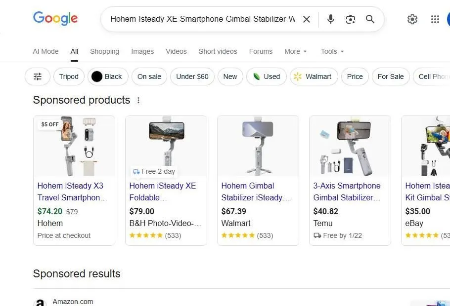 Google Search Results for Hohem iSteady XE Gimbal