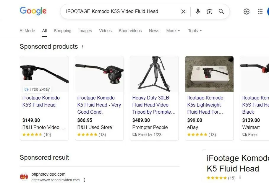 Google Search Results for iFootage Komodo K5S Fluid Head