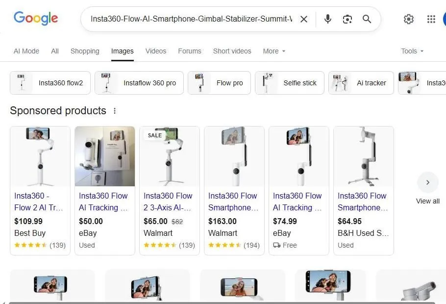 Google Search Results for Insta360 Flow Smartphone Gimbal