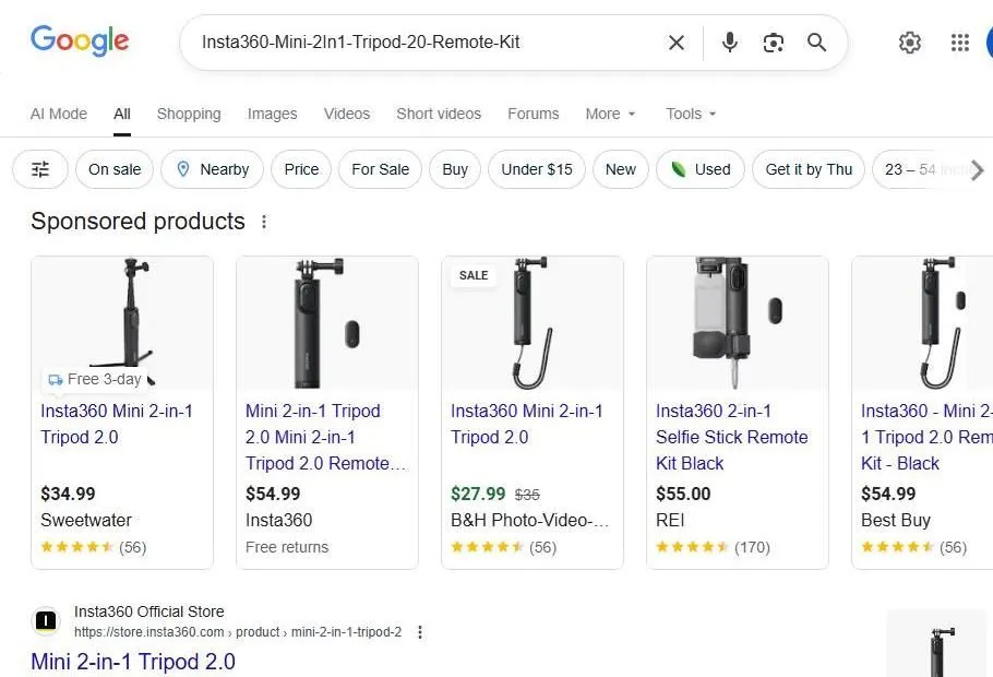 Google Search Results for Insta360 Mini Tripod