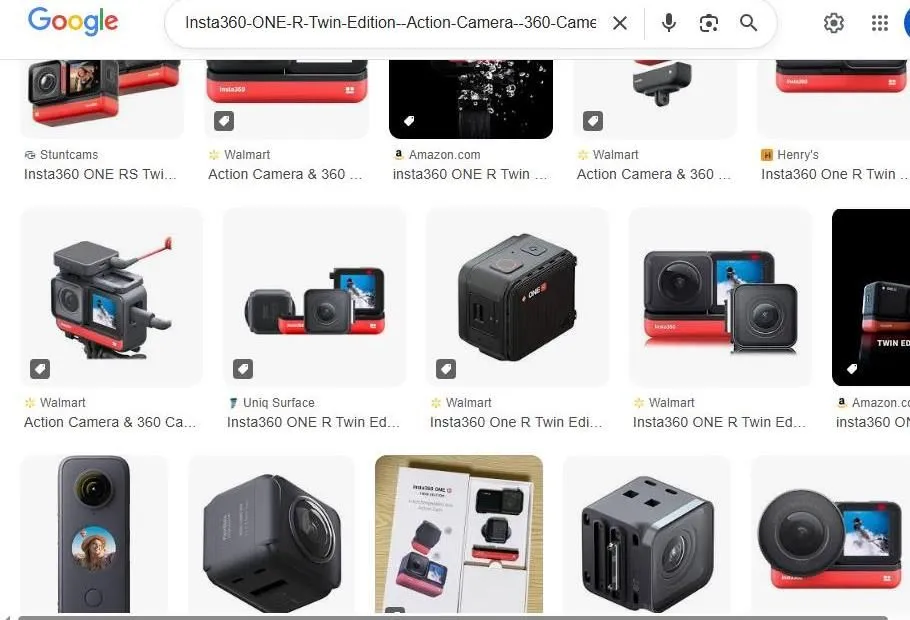 Google Search Results for Insta360 ONE R Action Camera