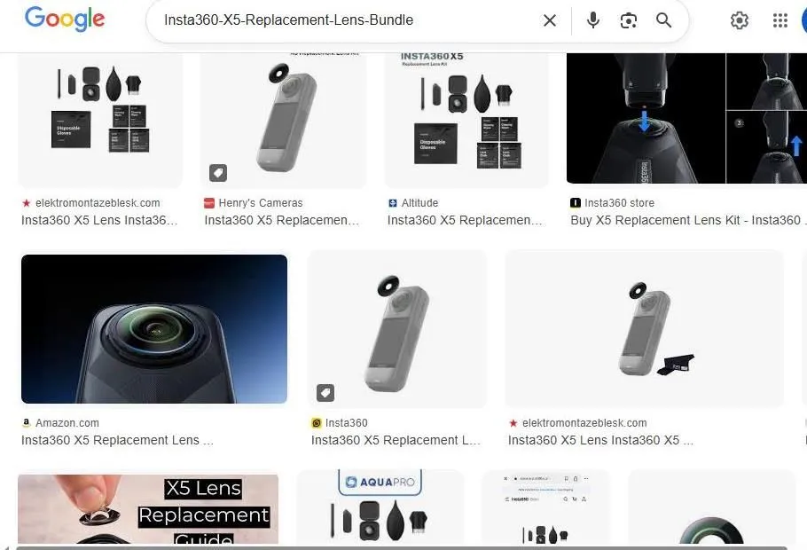 Google Search Results for Insta360 X5 Replacement Lens Bundle