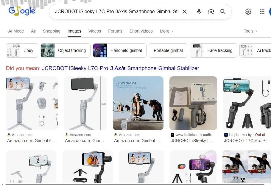 Google Search Results for JCROBOT iSleeky L7C Pro Gimbal