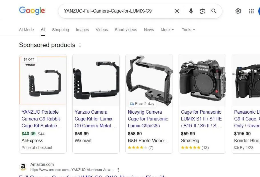Google Search Results for Lumix G9 Camera Cages