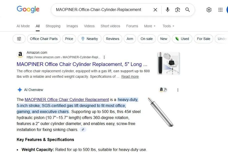 Google Search Results for MAOPINER Office Chair Cylinder Replacement