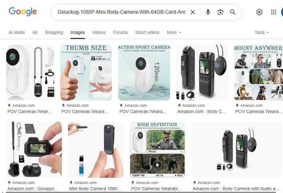 Google Search Results for Mini Body Cameras