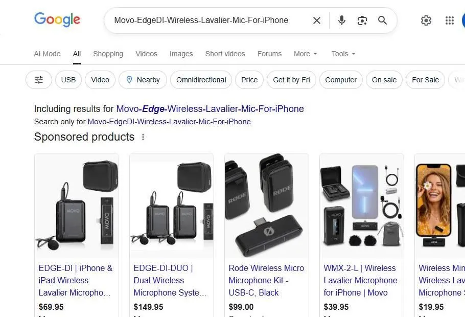Google Search Results for Movo Edge Wireless Lavalier Microphone