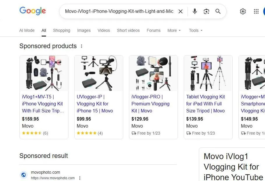 Google Search Results for Movo iVlog1 iPhone Vlogging Kit