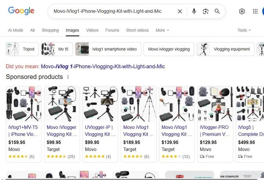 Google Search Results for Movo iVlog1 iPhone Vlogging Kit