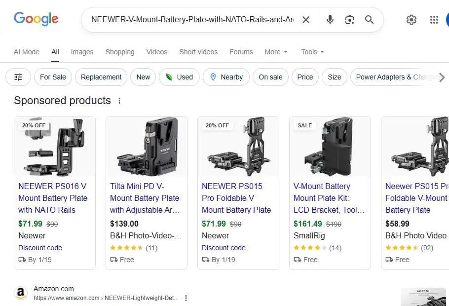 Google Search Results for Neewer V Mount Battery Plates