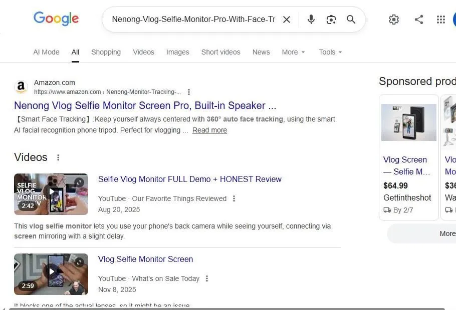 Google Search Results for Nenong Vlog Selfie Monitor