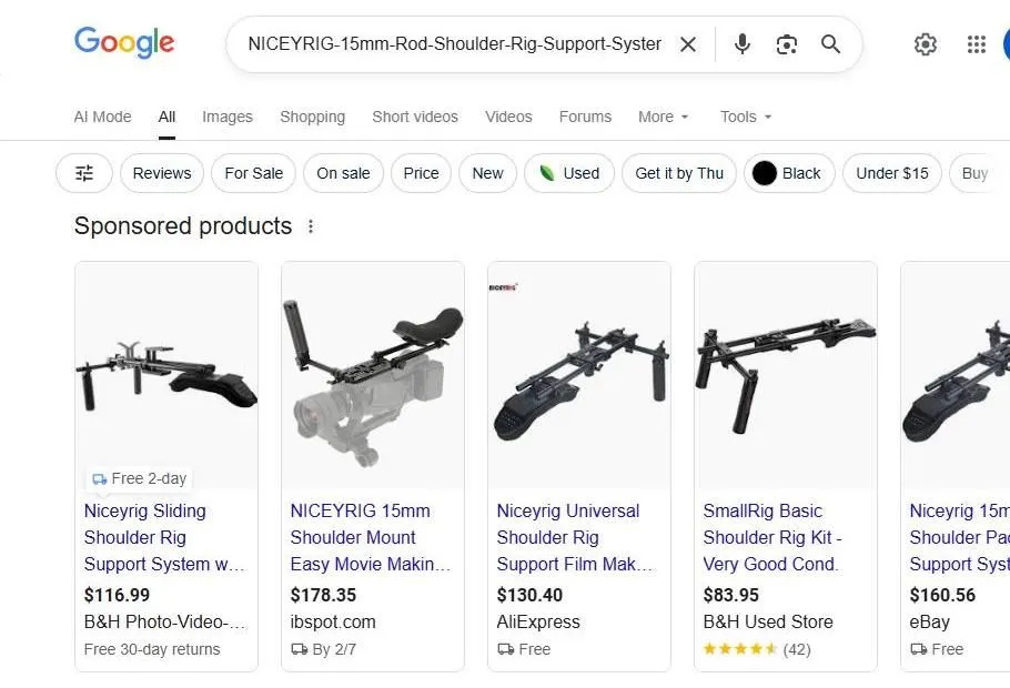Google Search Results for Niceyrig Shoulder Support Systems
