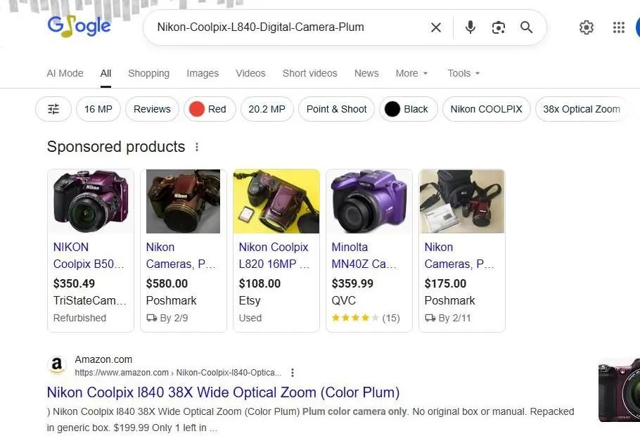 Google Search Results for Nikon Coolpix L840 Digital Camera