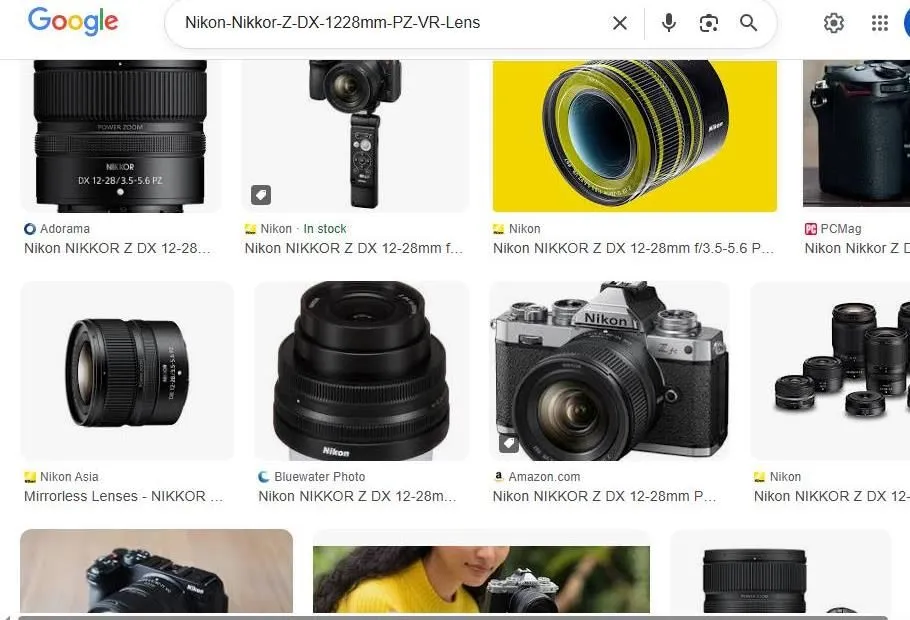 Google Search Results for Nikon Z DX 12-28mm Lens
