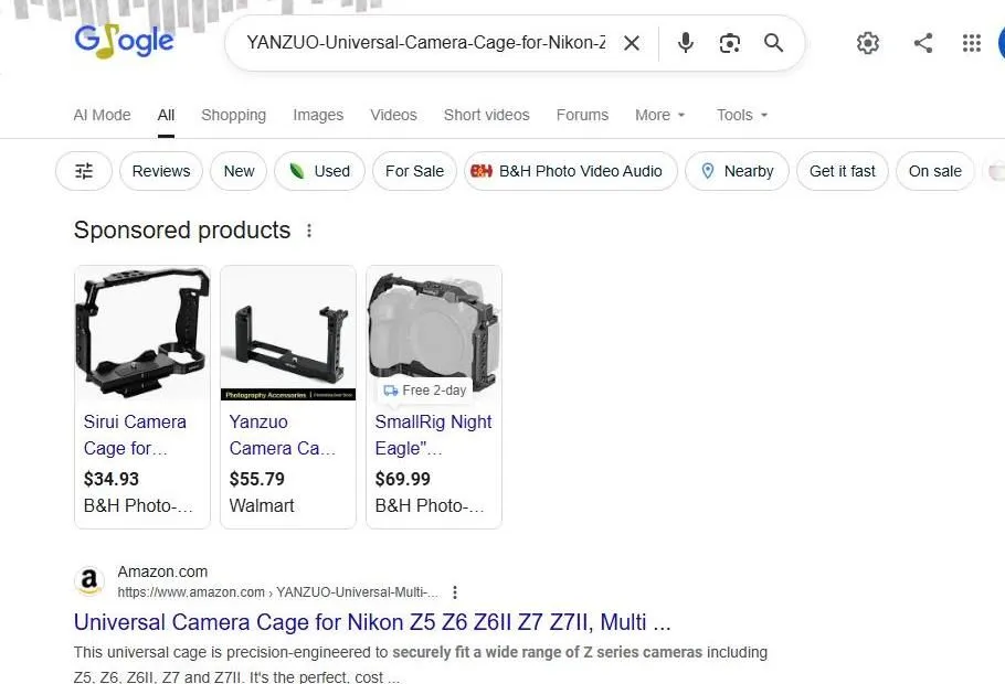 Google Search Results for Nikon Z Series Camera Cages