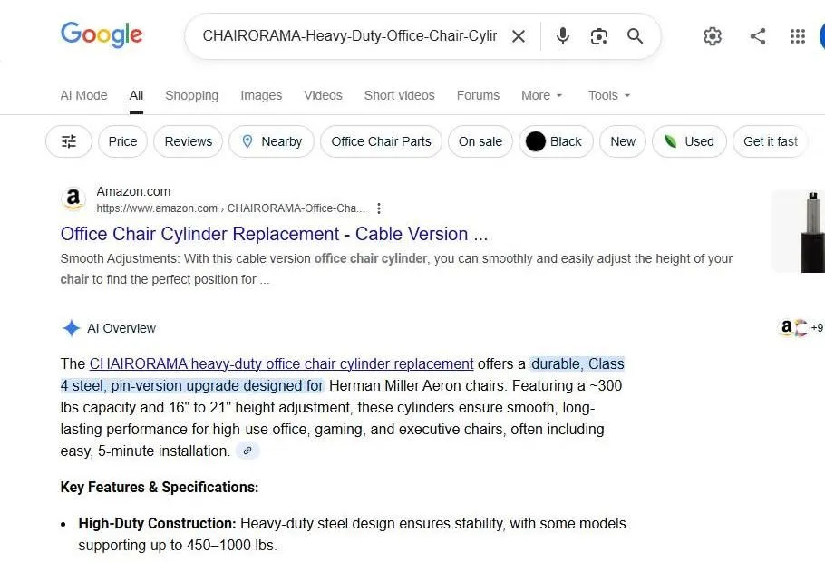 Google Search Results for Office Chair Cylinder Replacement