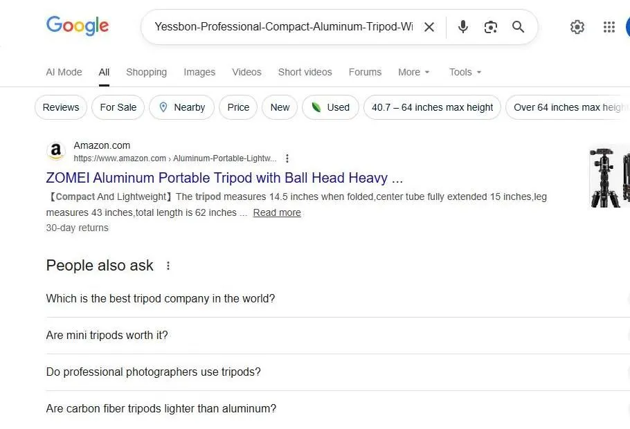 Google Search Results for Portable Tripods