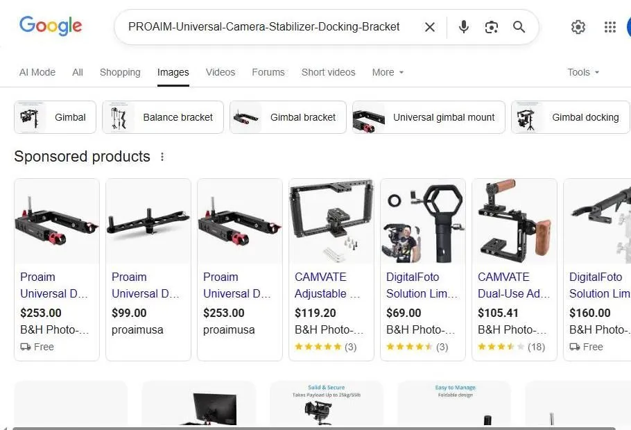 Google Search Results for Proaim Camera Stabilizer Docking Bracket