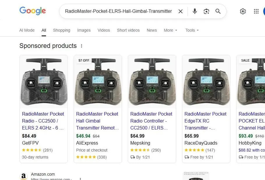 Google Search Results for RadioMaster Pocket Transmitter