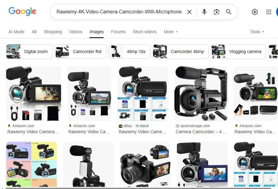 Google Search Results for Rawiemy 4K Video Camera Camcorder