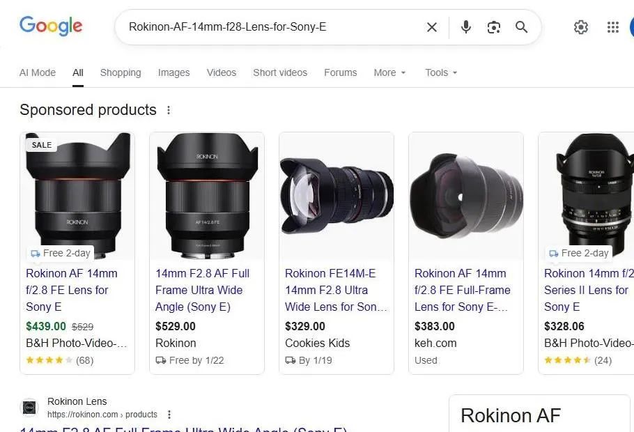 Google Search Results for Rokinon 14mm Lens