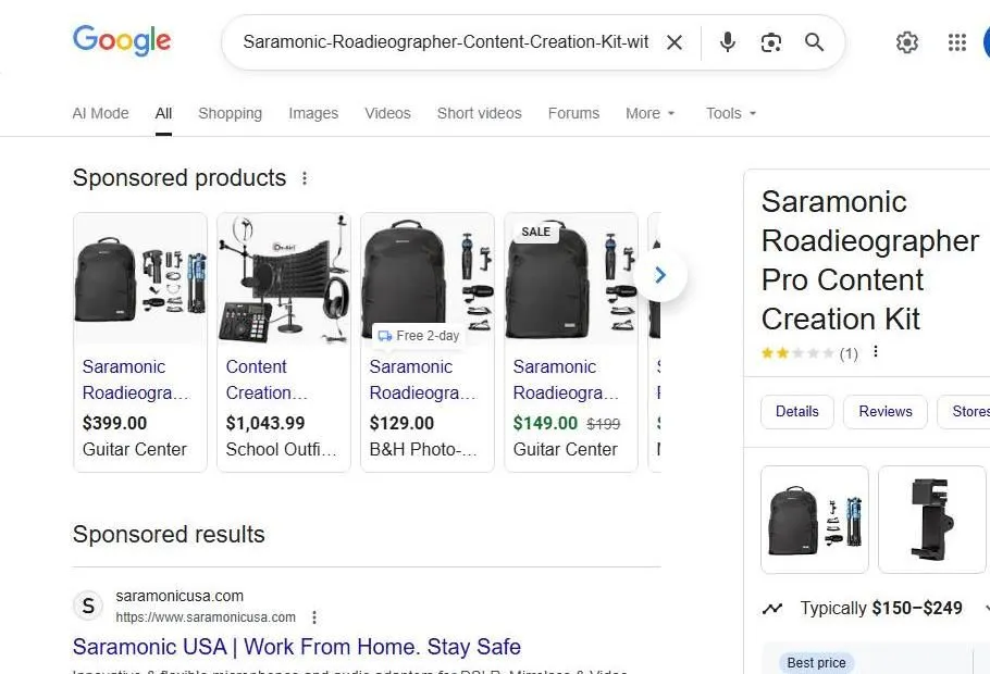 Google Search Results for Saramonic Content Creation Kit