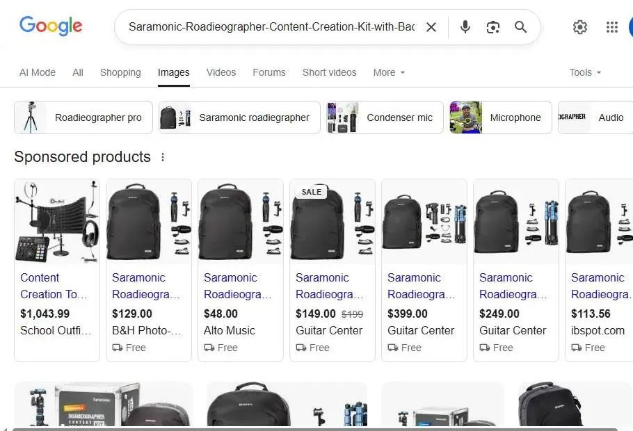 Google Search Results for Saramonic Roadieographer Content Creation Kit