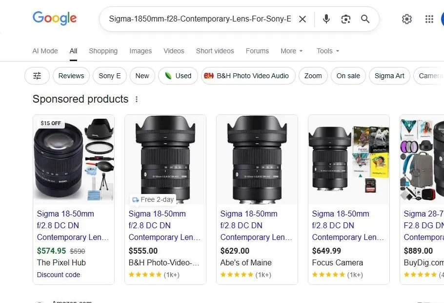Google Search Results for Sigma 18-50mm f2.8 Lens