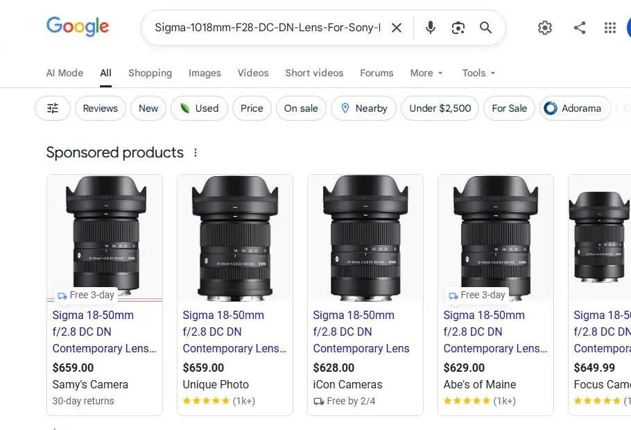 Google Search Results for Sigma 18-50mm f2.8 Lens