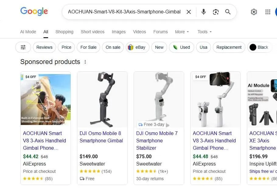 Google Search Results for Smartphone Gimbals