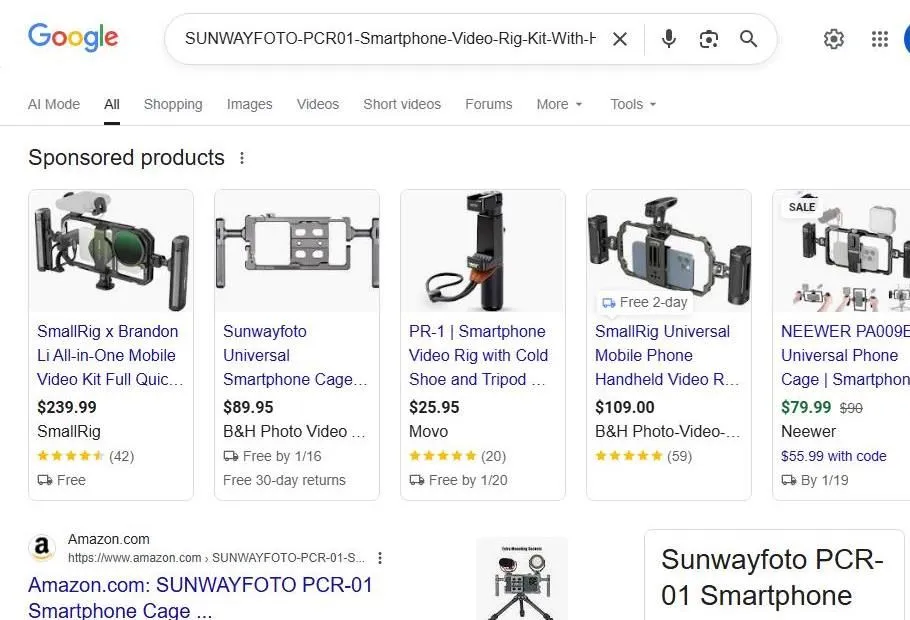 Google Search Results for Smartphone Video Rigs